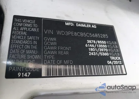 2012 Mercedes-Benz Sprinter 2500 High Roof z USA, uszkodzony, nr VIN WD3PE8CB5C5685285